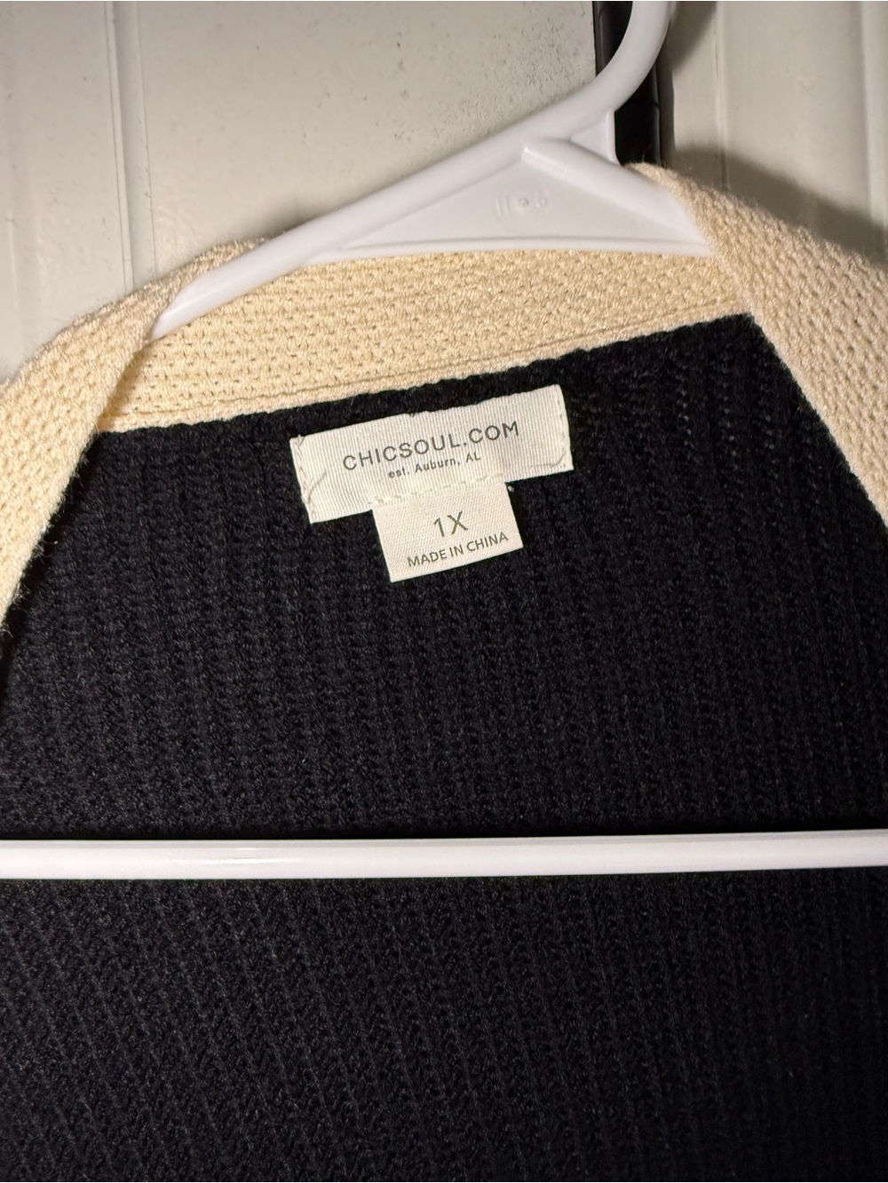 Chic Soul Black Cardigan with Cream Trim - Picture 2 of 3